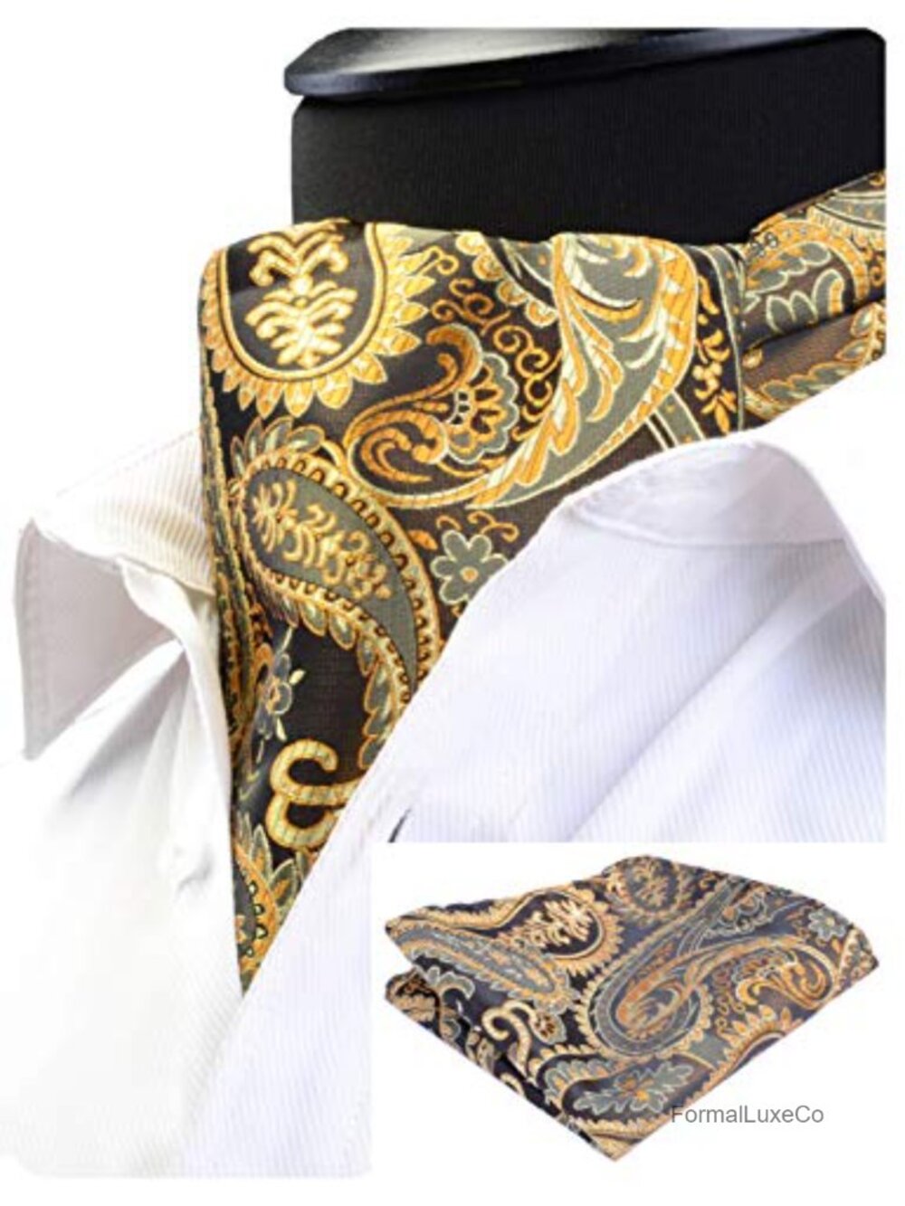 Men's Ascot Cravat Tie & Pocket Square Set Floral Paisley Jacquard Woven